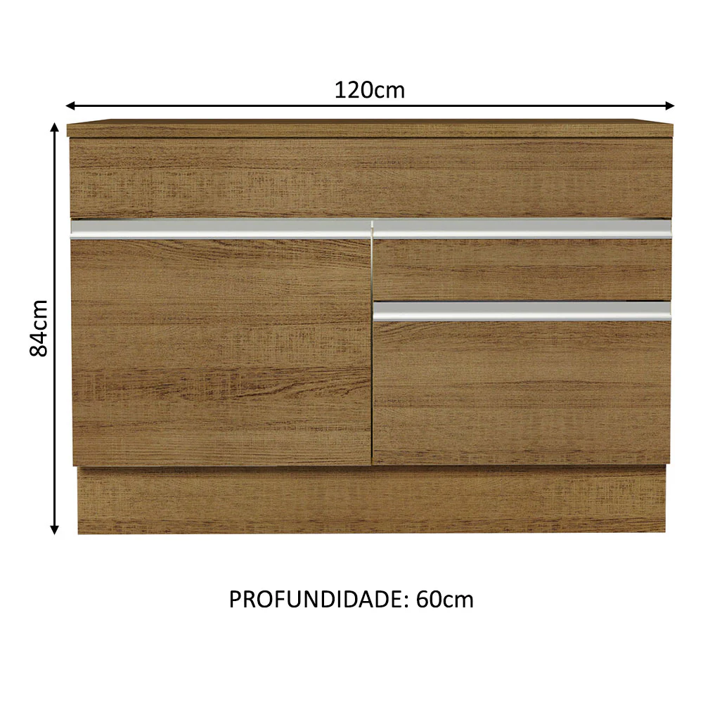 Balcão Gabinete 120 x 60 cm 1 Porta 2 Gavetas Rustic (Com Tampo) Glamy Madesa - Image 2