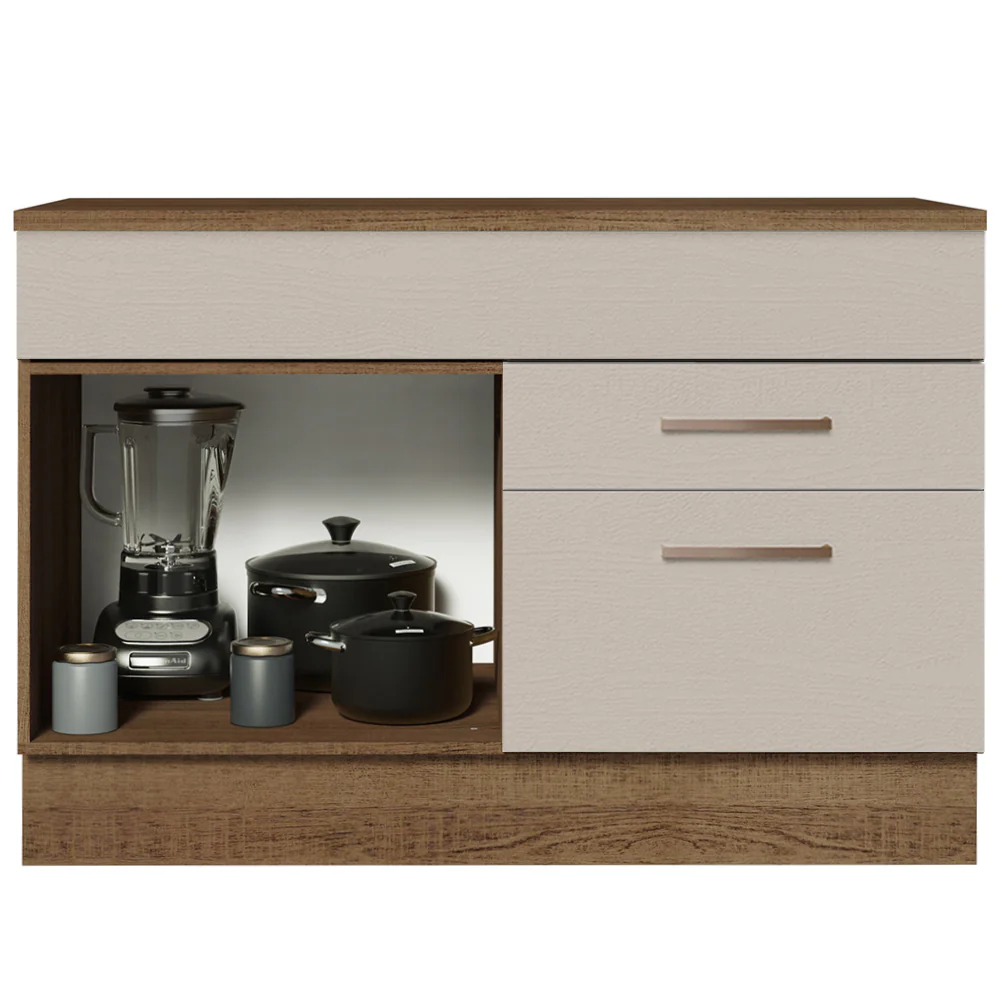 Balcão Gabinete 120 x 60 cm 1 Porta 2 Gavetas Rustic/Crema (Com Tampo) Agata Madesa - Image 3