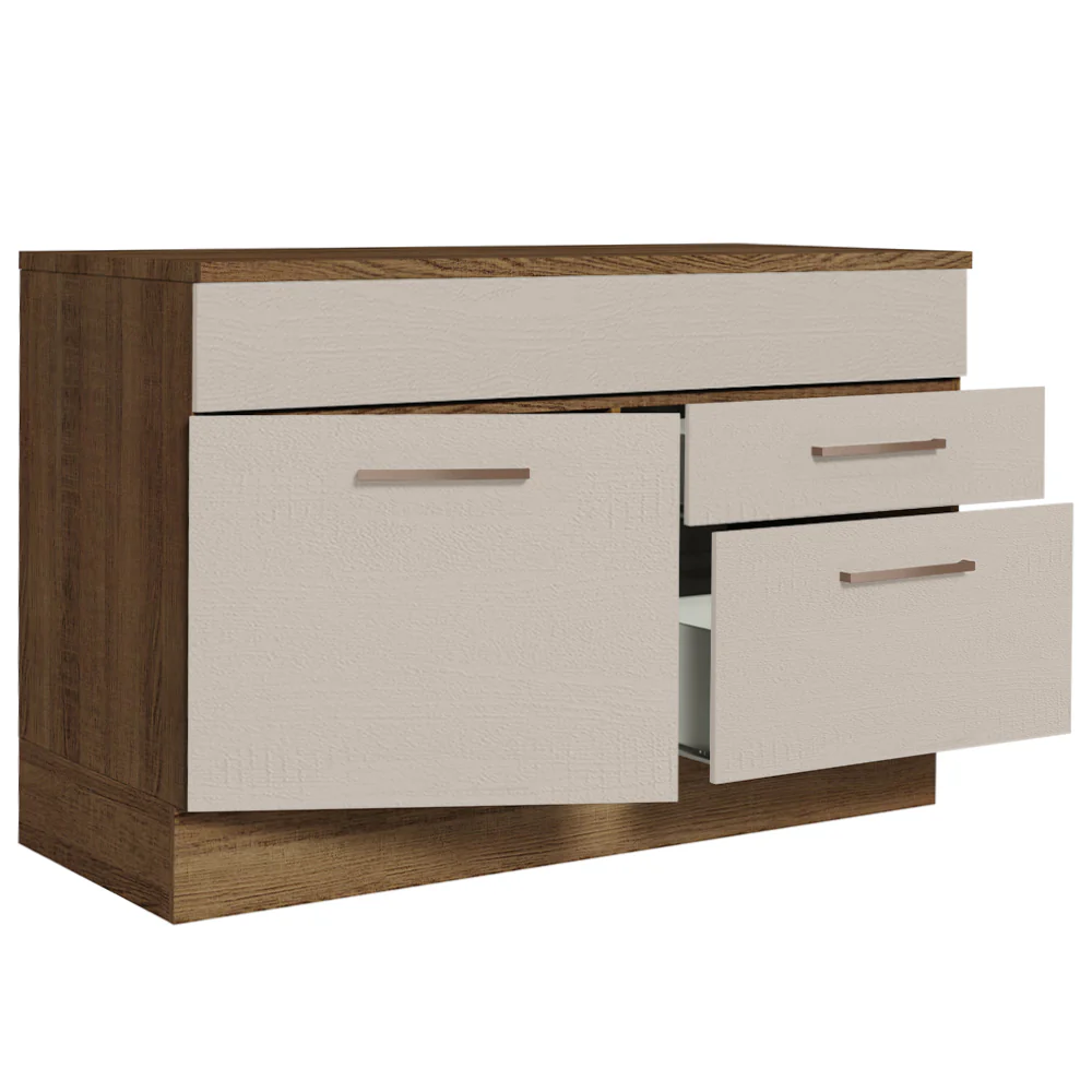 Balcão Gabinete 120 x 60 cm 1 Porta 2 Gavetas Rustic/Crema (Com Tampo) Agata Madesa - Image 4