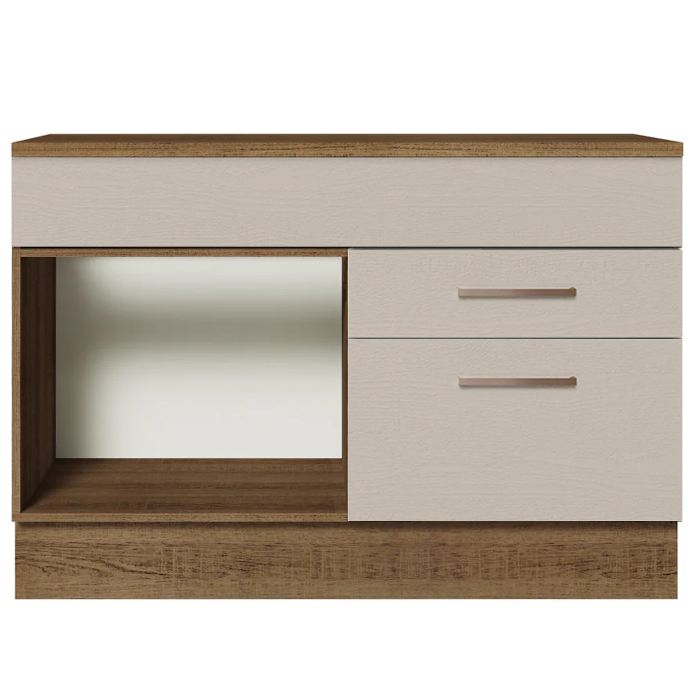 Balcão Gabinete 120 x 60 cm 1 Porta 2 Gavetas Rustic/Crema (Com Tampo) Agata Madesa - Image 6