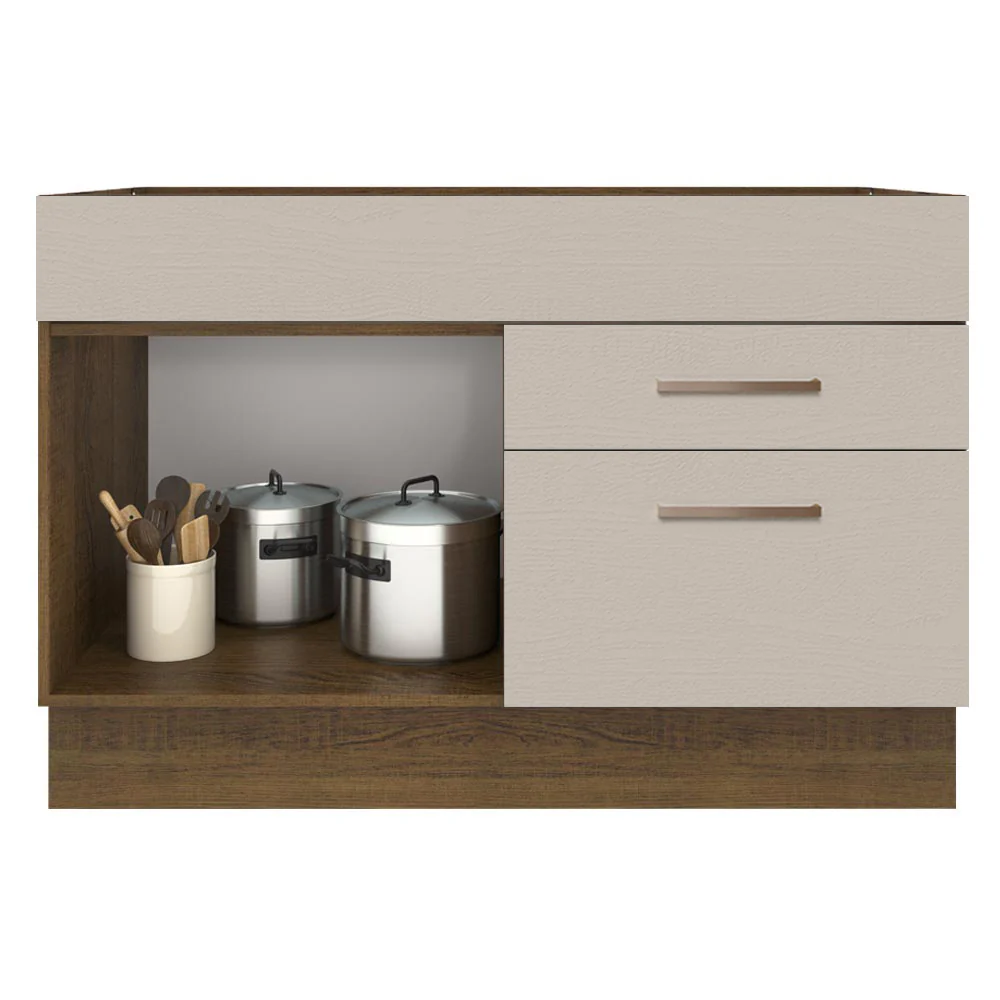 Balcão Gabinete de Pia 120 x 60 cm 1 Porta 2 Gavetas Rustic/Crema (Sem Tampo) Agata Madesa - Image 3