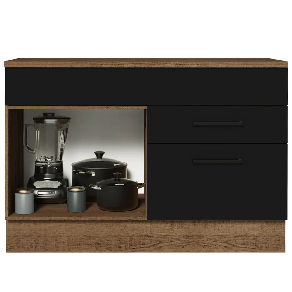 Balcão Gabinete 120 x 60 cm 1 Porta 2 Gavetas Rustic/Preto (Com Tampo) Agata Madesa - Image 3