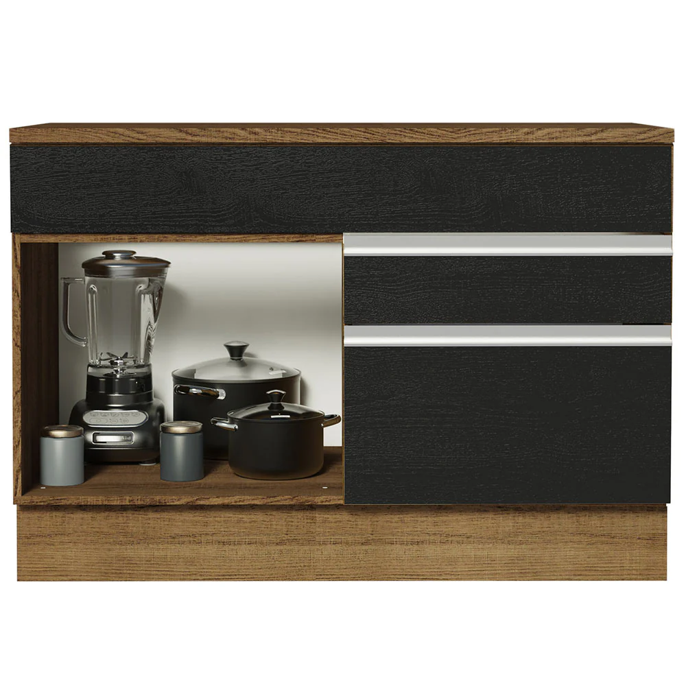 Balcão Gabinete 120 x 60 cm 1 Porta 2 Gavetas Rustic/Preto (Com Tampo) Glamy Madesa - Image 3