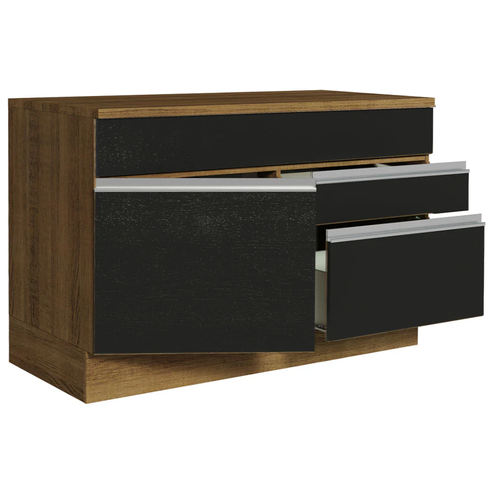 Balcão Gabinete 120 x 60 cm 1 Porta 2 Gavetas Rustic/Preto (Com Tampo) Glamy Madesa - Image 5