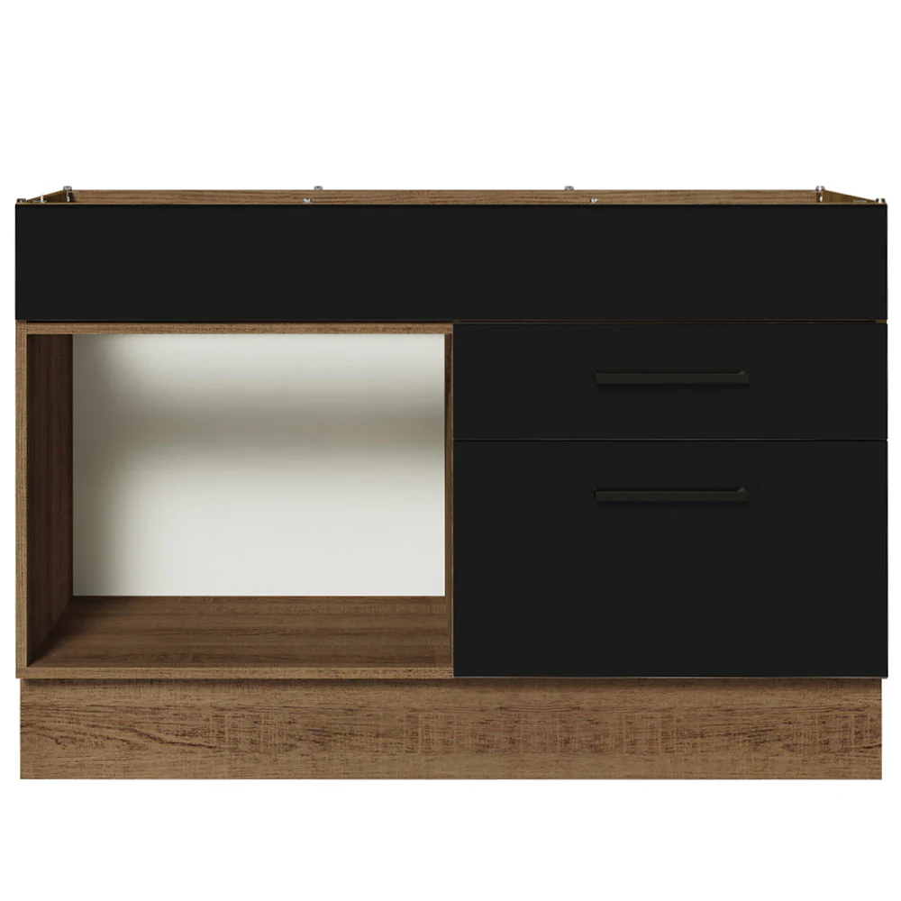 Balcão Gabinete de Pia 120 x 60 cm 1 Porta 2 Gavetas Rustic/Preto (Sem Tampo) Agata Madesa - Image 11