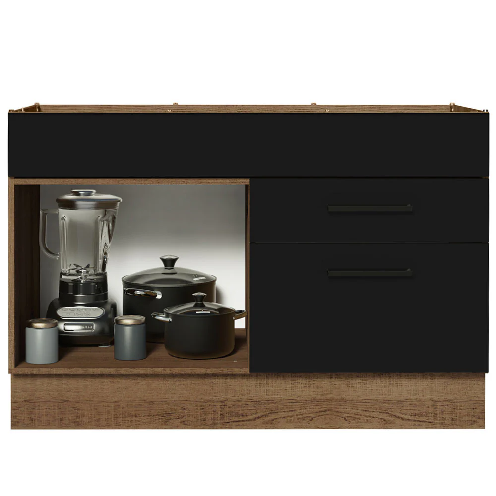 Balcão Gabinete de Pia 120 x 60 cm 1 Porta 2 Gavetas Rustic/Preto (Sem Tampo) Agata Madesa - Image 3