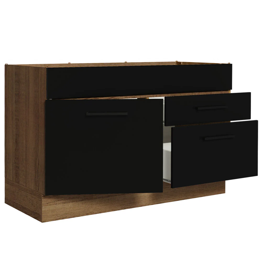 Balcão Gabinete de Pia 120 x 60 cm 1 Porta 2 Gavetas Rustic/Preto (Sem Tampo) Agata Madesa - Image 5