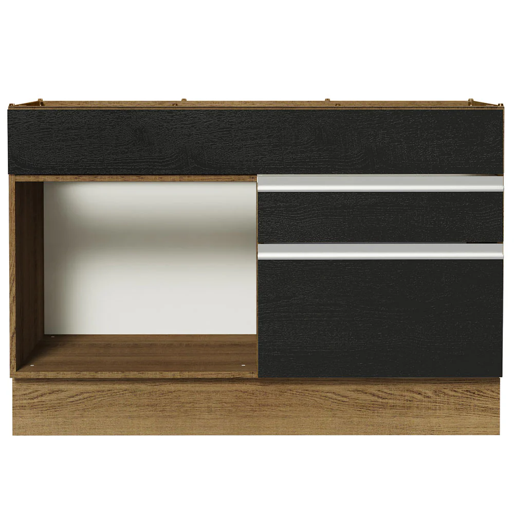 Balcão Gabinete de Pia 120 x 60 cm 1 Porta 2 Gavetas Rustic/Preto (Sem Tampo) Glamy Madesa - Image 11