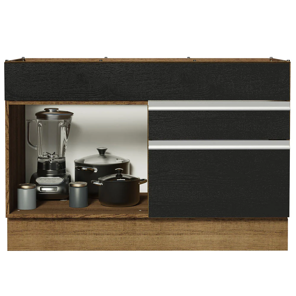 Balcão Gabinete de Pia 120 x 60 cm 1 Porta 2 Gavetas Rustic/Preto (Sem Tampo) Glamy Madesa - Image 3