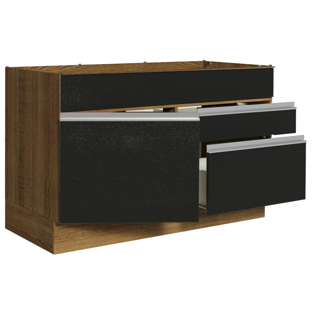 Balcão Gabinete de Pia 120 x 60 cm 1 Porta 2 Gavetas Rustic/Preto (Sem Tampo) Glamy Madesa - Image 5