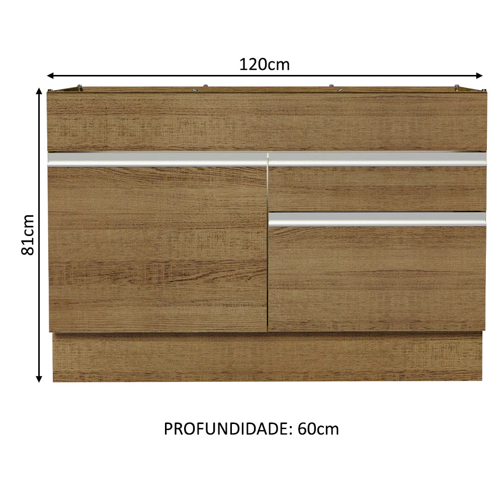 Balcão Gabinete de Pia 120 x 60 cm 1 Porta 2 Gavetas Rustic (Sem Tampo) Glamy Madesa - Image 2