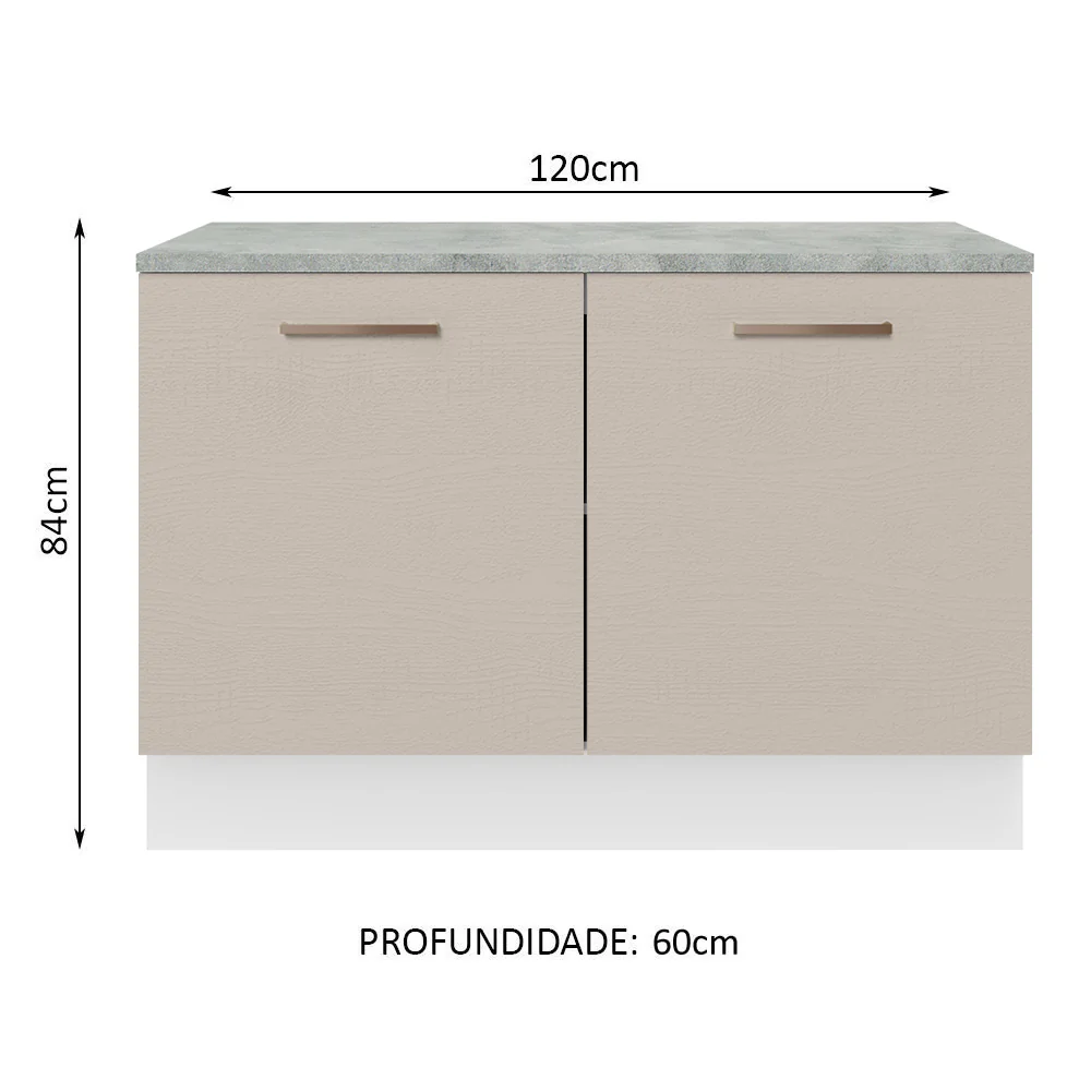 Balcão Gabinete 120 x 60 cm 2 Portas (Com Tampo) Branco/Crema Agata Madesa - Image 2
