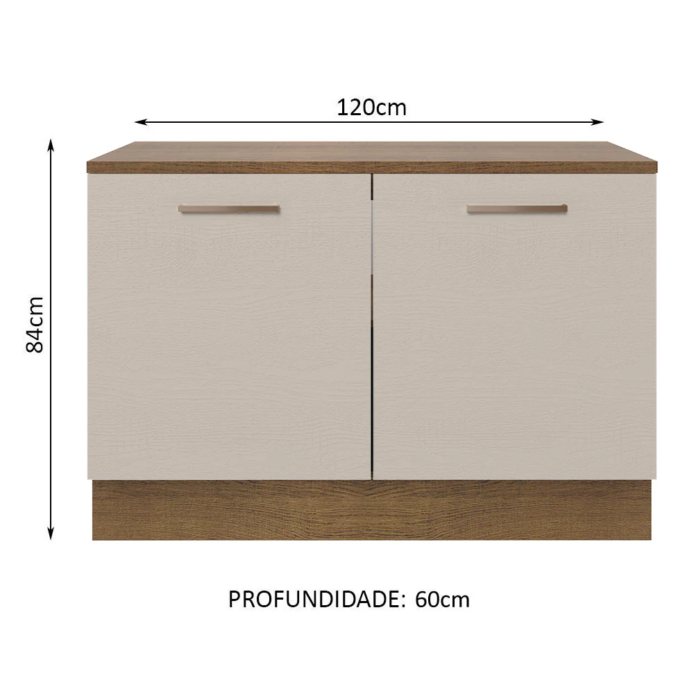 Balcão Gabinete 120 x 60 cm 2 Portas (Com Tampo) Rustic/Crema Agata Madesa - Image 2