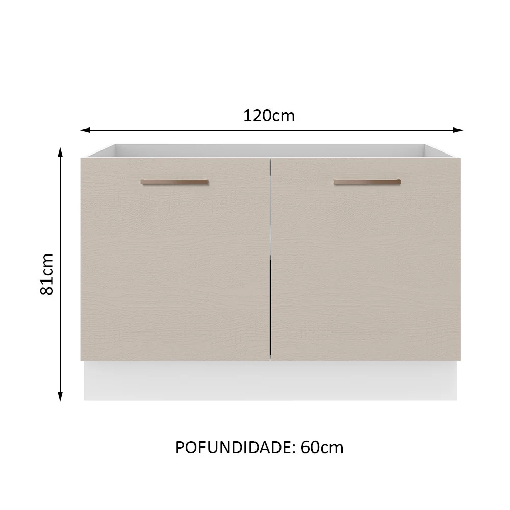 Balcão Gabinete de Pia 120 x 60 cm 2 Portas (Sem Tampo) Branco/Crema Agata Madesa - Image 2