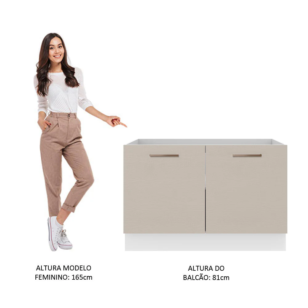 Balcão Gabinete de Pia 120 x 60 cm 2 Portas (Sem Tampo) Branco/Crema Agata Madesa - Image 5