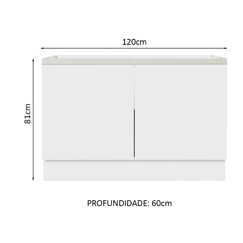 Balcão Gabinete de Pia 120 x 60 cm 2 Portas (Sem Tampo) Branco Glamy Madesa - Image 2