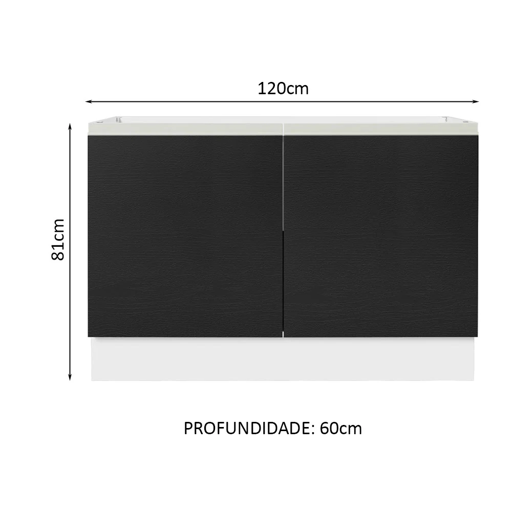 Balcão Gabinete de Pia 120 x 60 cm 2 Portas (Sem Tampo) Branco/Preto Glamy Madesa - Image 2