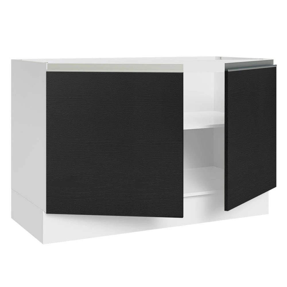 Balcão Gabinete de Pia 120 x 60 cm 2 Portas (Sem Tampo) Branco/Preto Glamy Madesa - Image 5