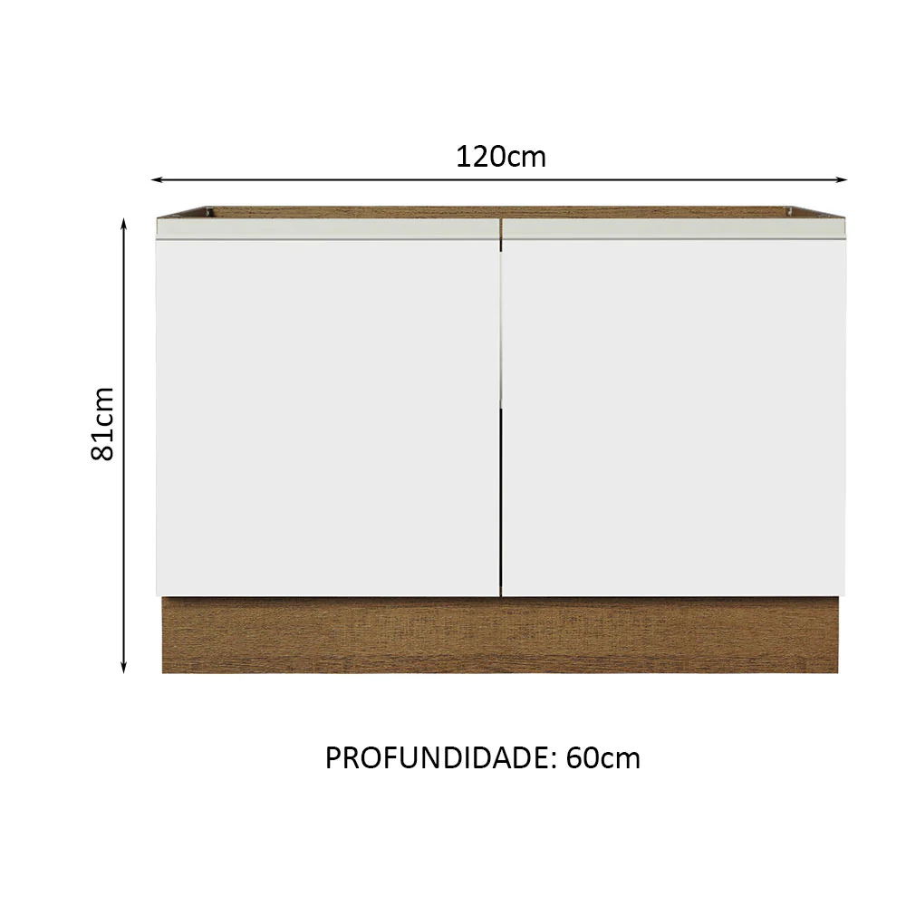 Balcão Gabinete de Pia 120 x 60 cm 2 Portas (Sem Tampo) Rustic/Branco Glamy Madesa - Image 2