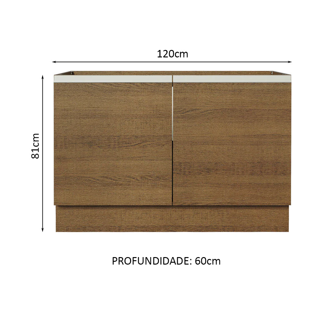 Balcão Gabinete de Pia 120 x 60 cm 2 Portas (Sem Tampo) Rustic Glamy Madesa - Image 2