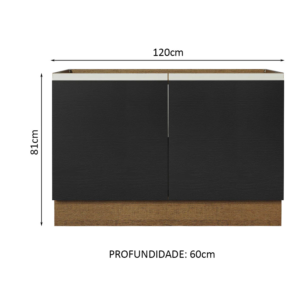 Balcão Gabinete de Pia 120 x 60 cm 2 Portas (Sem Tampo) Rustic/Preto Glamy Madesa - Image 2