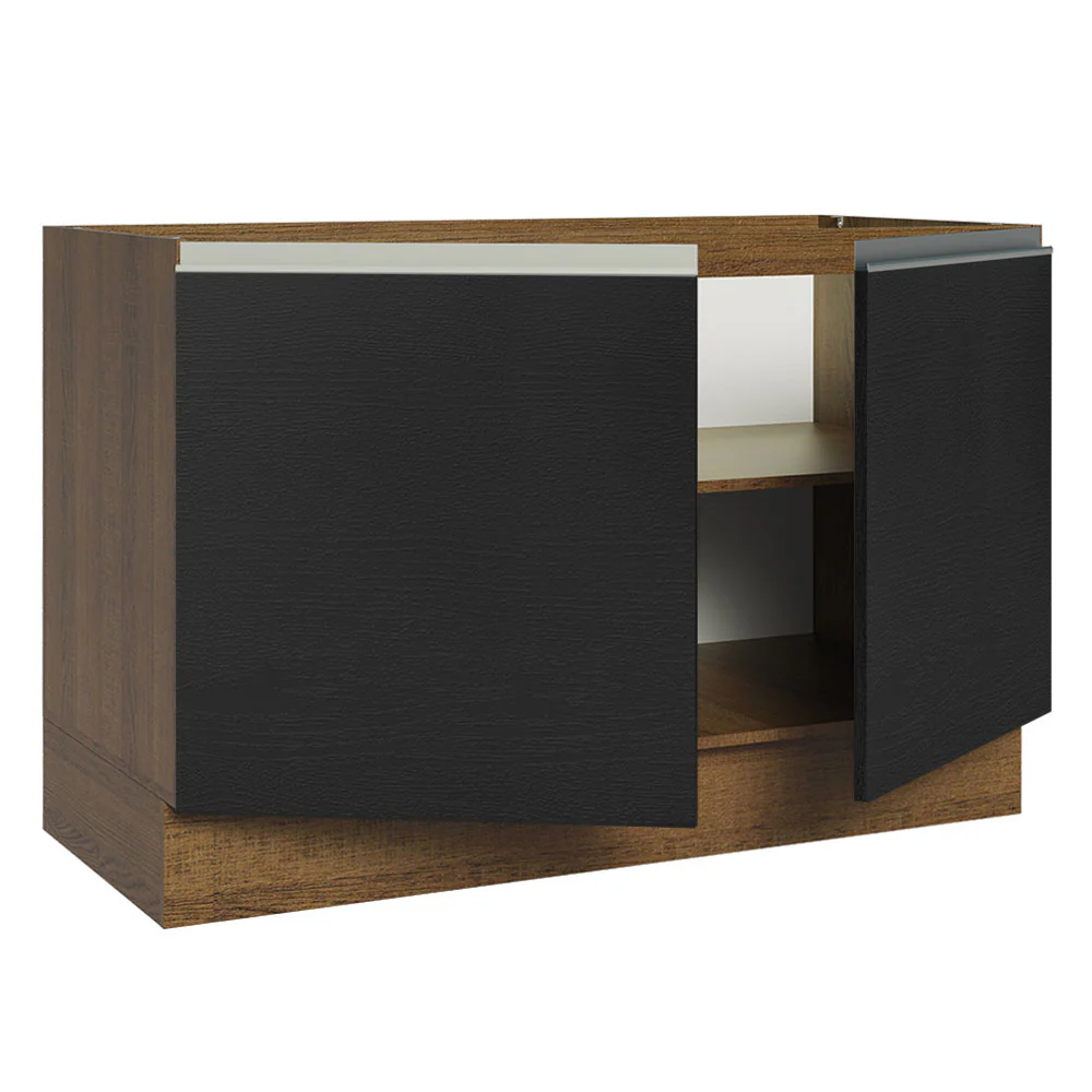 Balcão Gabinete de Pia 120 x 60 cm 2 Portas (Sem Tampo) Rustic/Preto Glamy Madesa - Image 5
