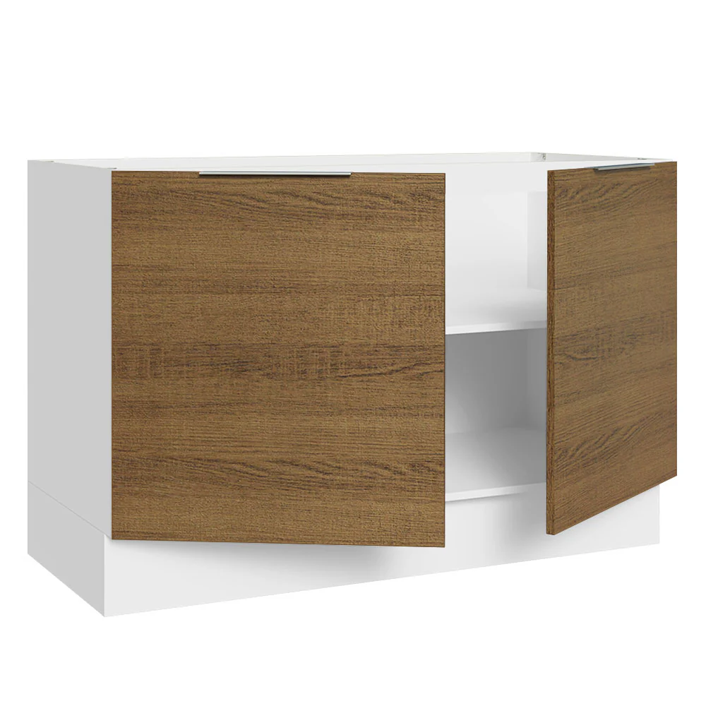Balcão Gabinete de Pia 120 x 60 cm 2 Portas (Sem Tampo) Branco/Rustic Stella Madesa - Image 4
