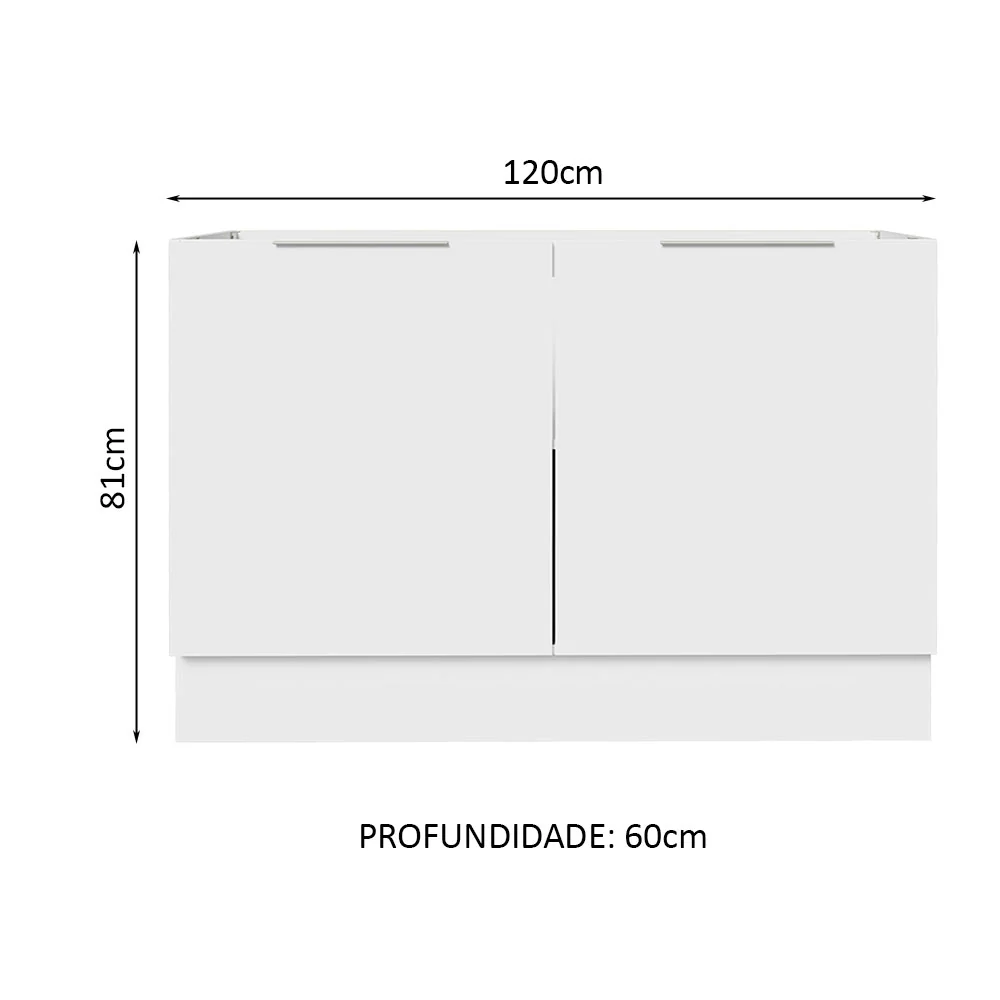 Balcão Gabinete de Pia 120 x 60 cm 2 Portas (Sem Tampo) Branco Stella Madesa - Image 2