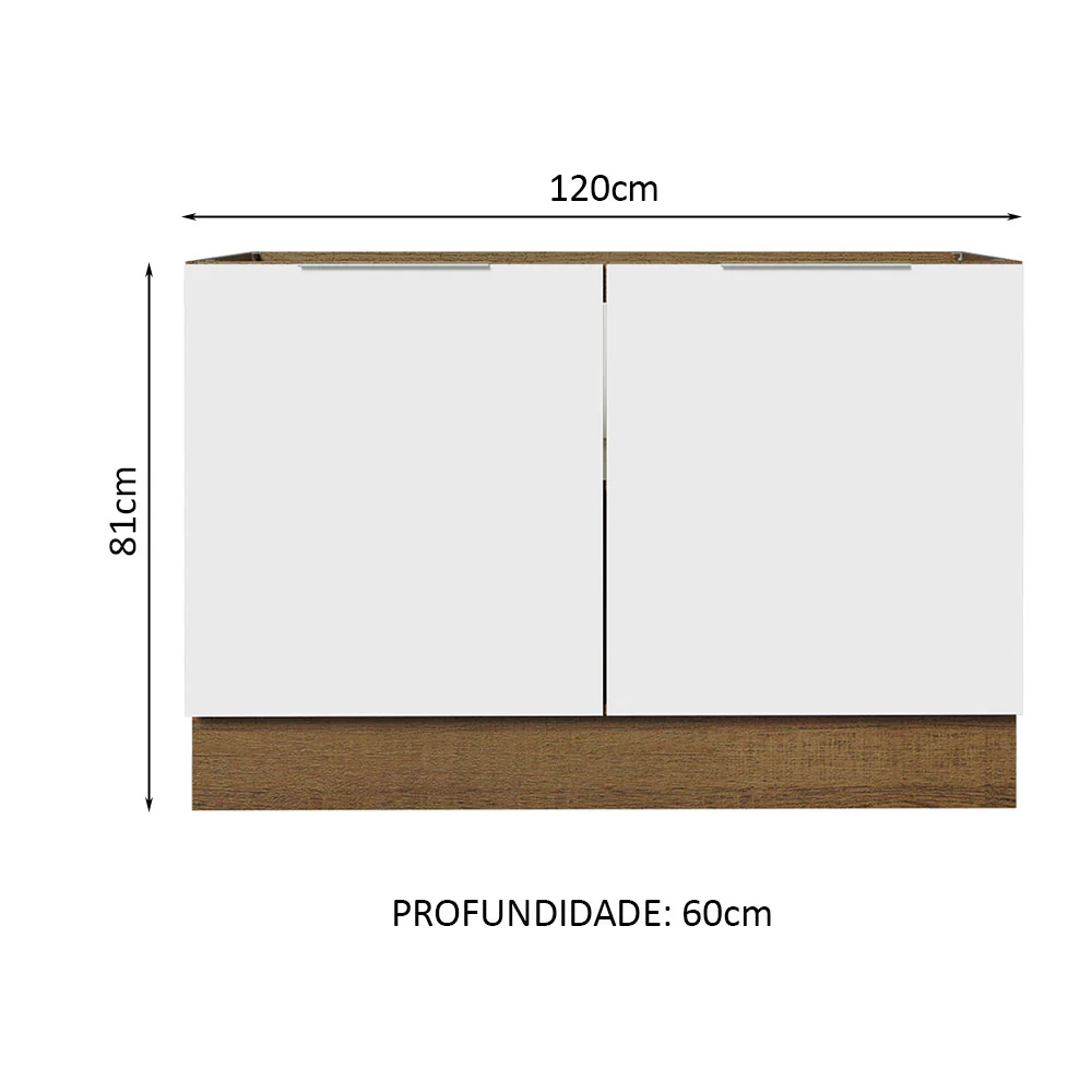 Balcão Gabinete de Pia 120 x 60 cm 2 Portas (Sem Tampo) Rustic/Branco Stella Madesa - Image 2