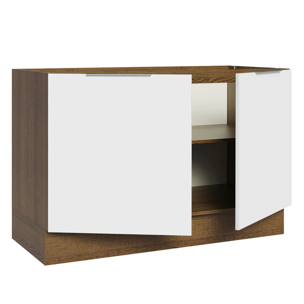 Balcão Gabinete de Pia 120 x 60 cm 2 Portas (Sem Tampo) Rustic/Branco Stella Madesa - Image 4