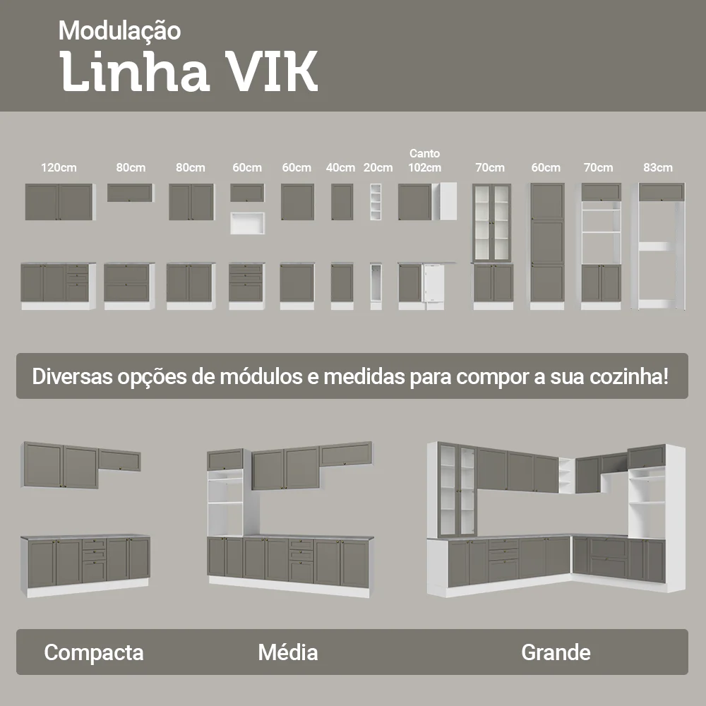 Balcão Gabinete de Pia 120 x 60 cm (Sem Tampo) Branco/Cinza Vik Madesa - Image 10