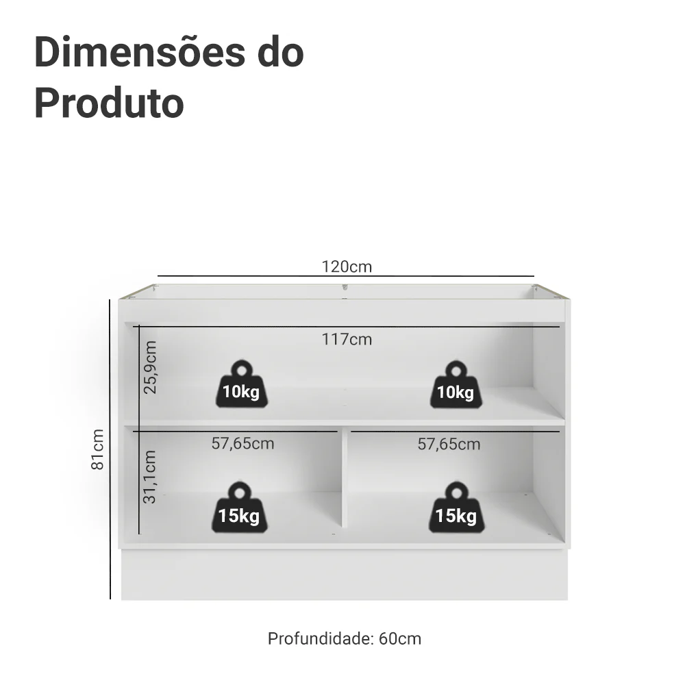 Balcão Gabinete de Pia 120 x 60 cm (Sem Tampo) Branco/Verde Vik Madesa - Image 2