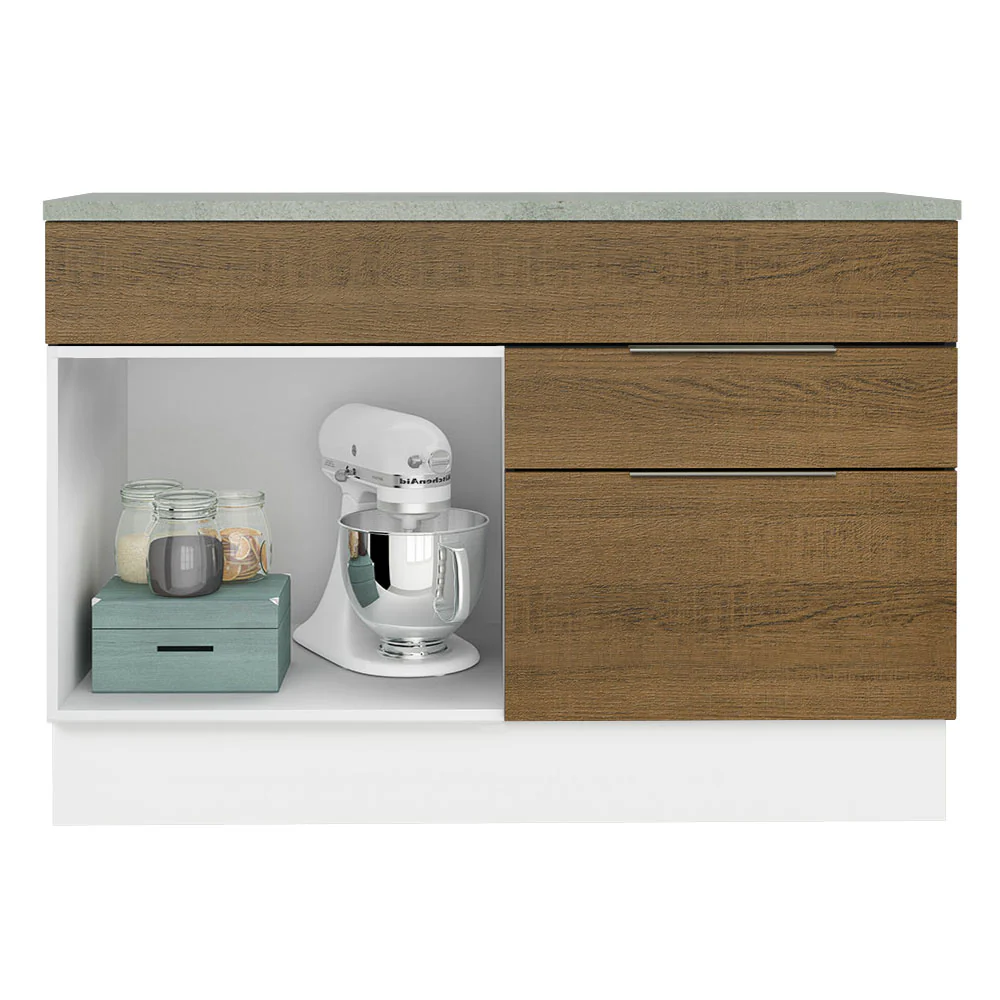 Balcão Gabinete 120 cm 1 Portas e 2 Gavetas (Com Tampo) Branco/Rustic Stella Madesa - Image 3