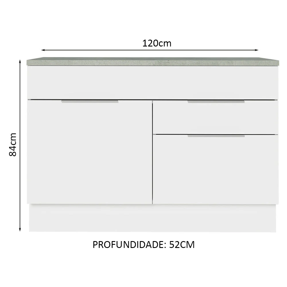 Balcão Gabinete 120 cm 1 Portas e 2 Gavetas (Com Tampo) Branco Stella Madesa - Image 2