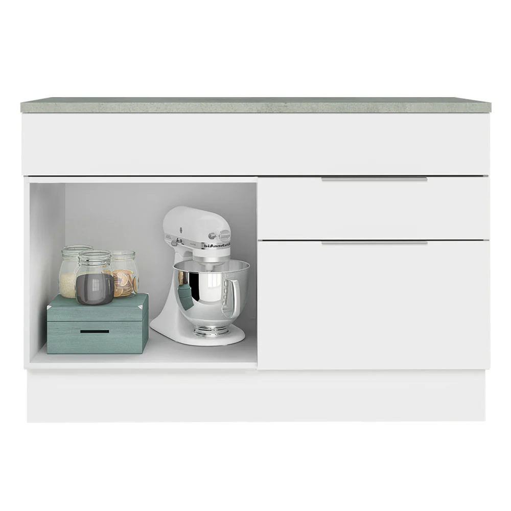 Balcão Gabinete 120 cm 1 Portas e 2 Gavetas (Com Tampo) Branco Stella Madesa - Image 3