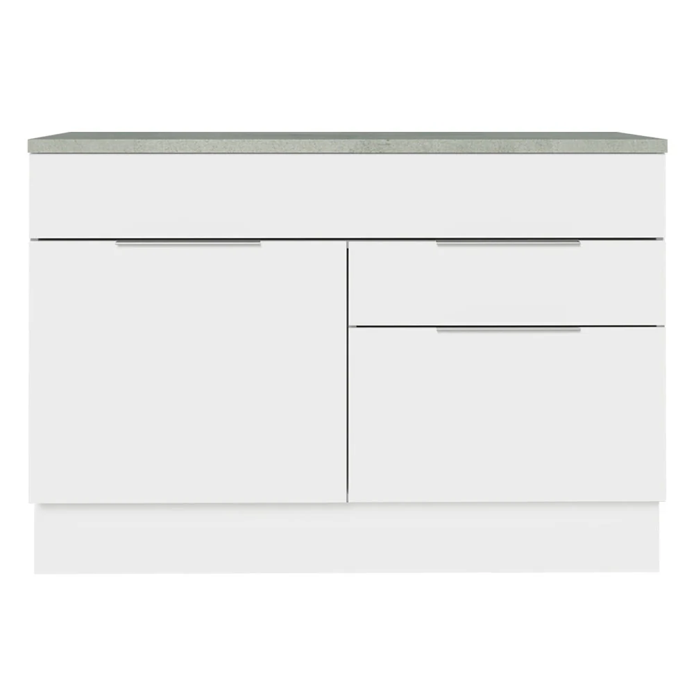 Balcão Gabinete 120 cm 1 Portas e 2 Gavetas (Com Tampo) Branco Stella Madesa - Image 6