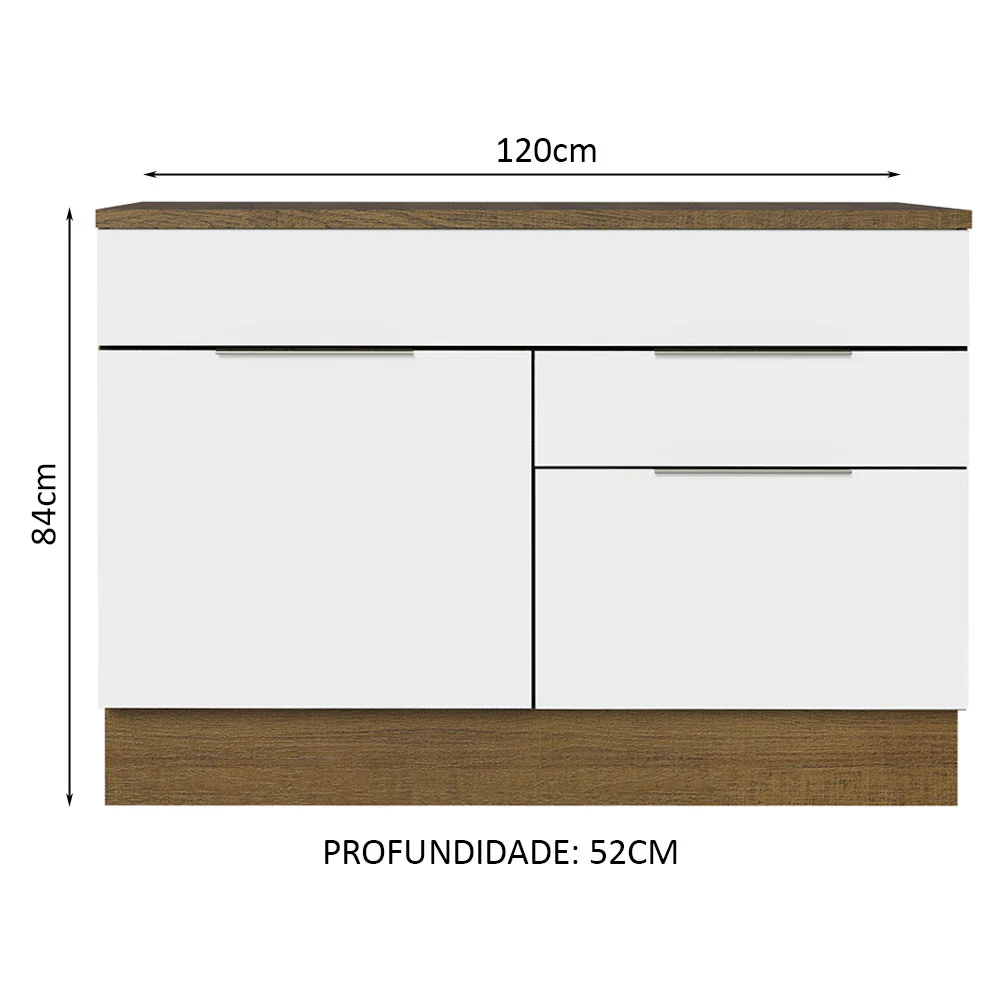Balcão Gabinete 120 cm 1 Portas e 2 Gavetas (Com Tampo) Rustic/Branco Stella Madesa - Image 2