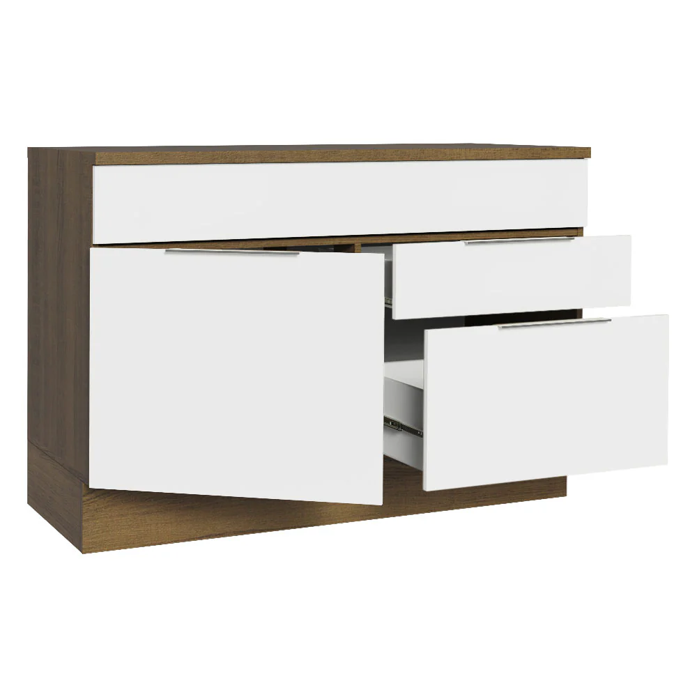 Balcão Gabinete 120 cm 1 Portas e 2 Gavetas (Com Tampo) Rustic/Branco Stella Madesa - Image 4
