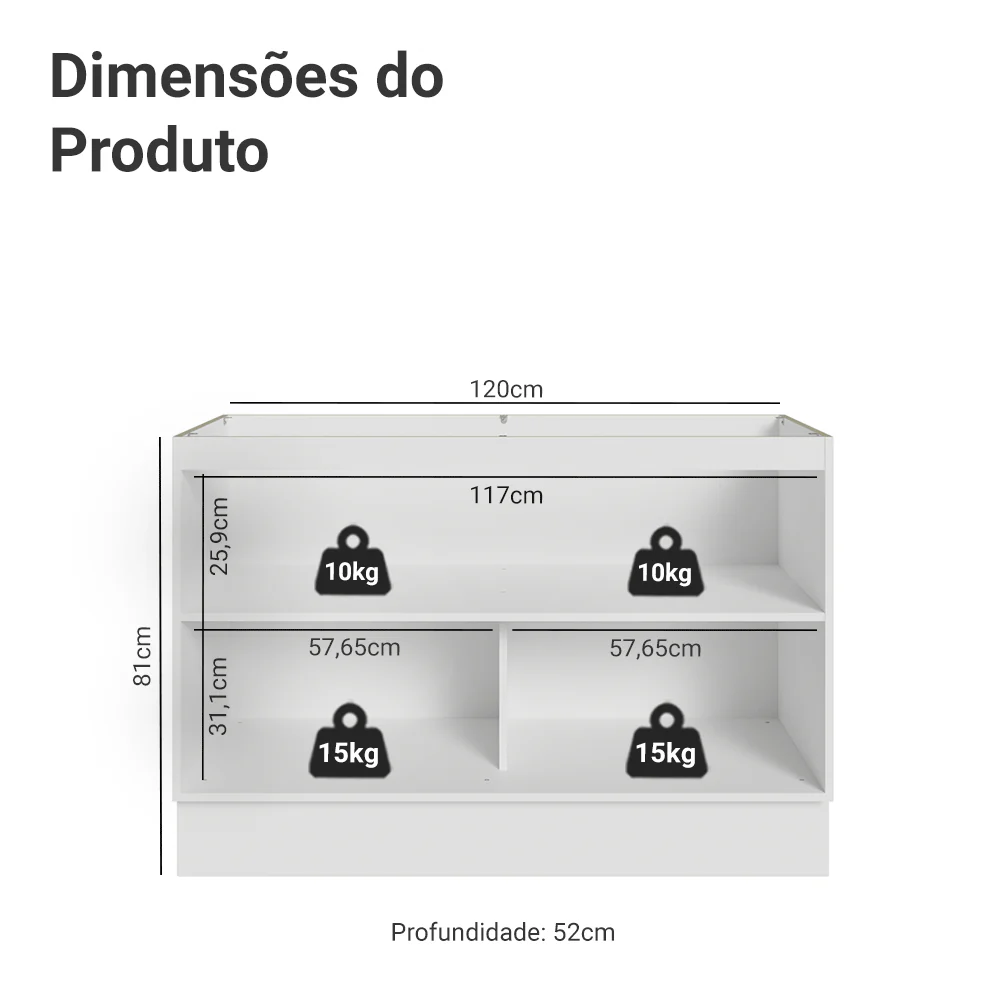 Balcão Gabinete de Pia 120 cm (Sem Tampo) Branco/Azul Vik Madesa - Image 2