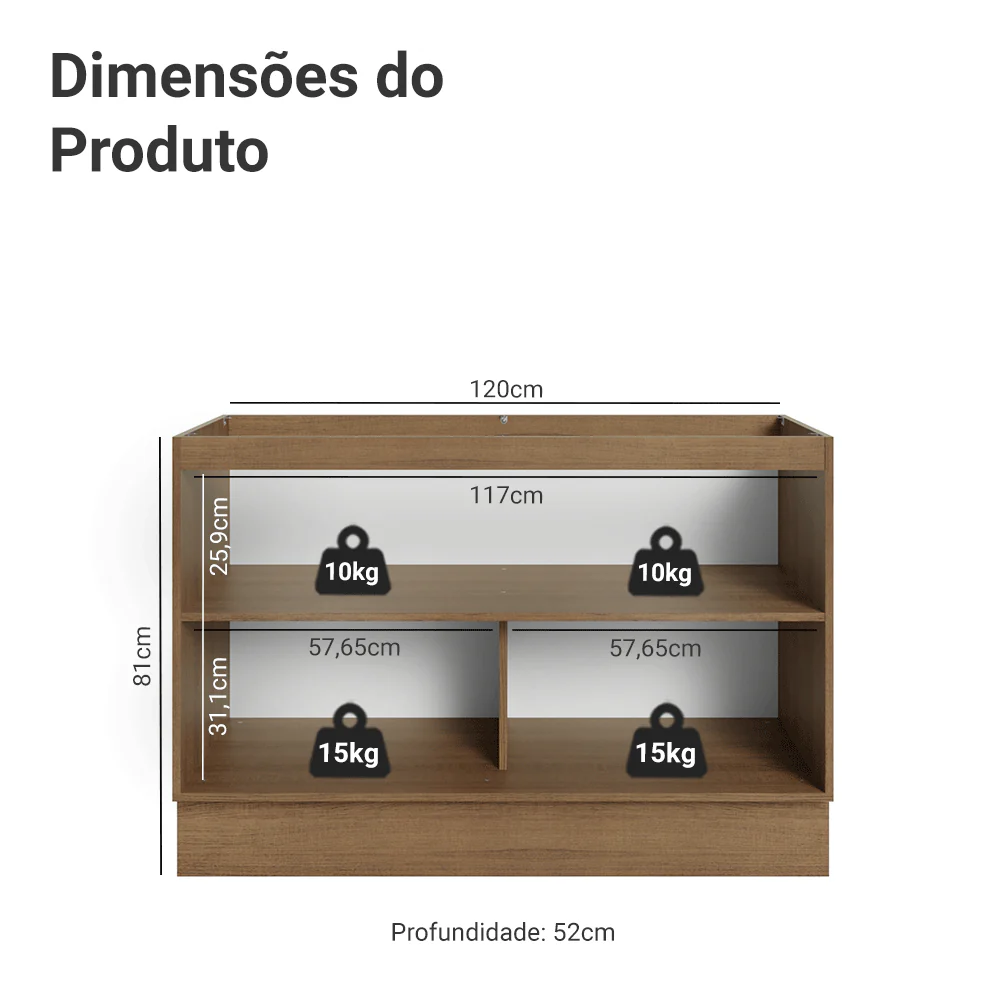 Balcão Gabinete de Pia 120 cm (Sem Tampo) Rustic/Verde Vik Madesa - Image 2