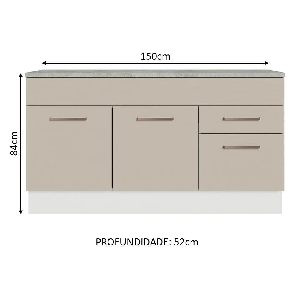 Balcão Gabinete 150 cm 2 Gavetas 2 Portas (Com Tampo) Branco/Crema Agata Madesa - Image 3