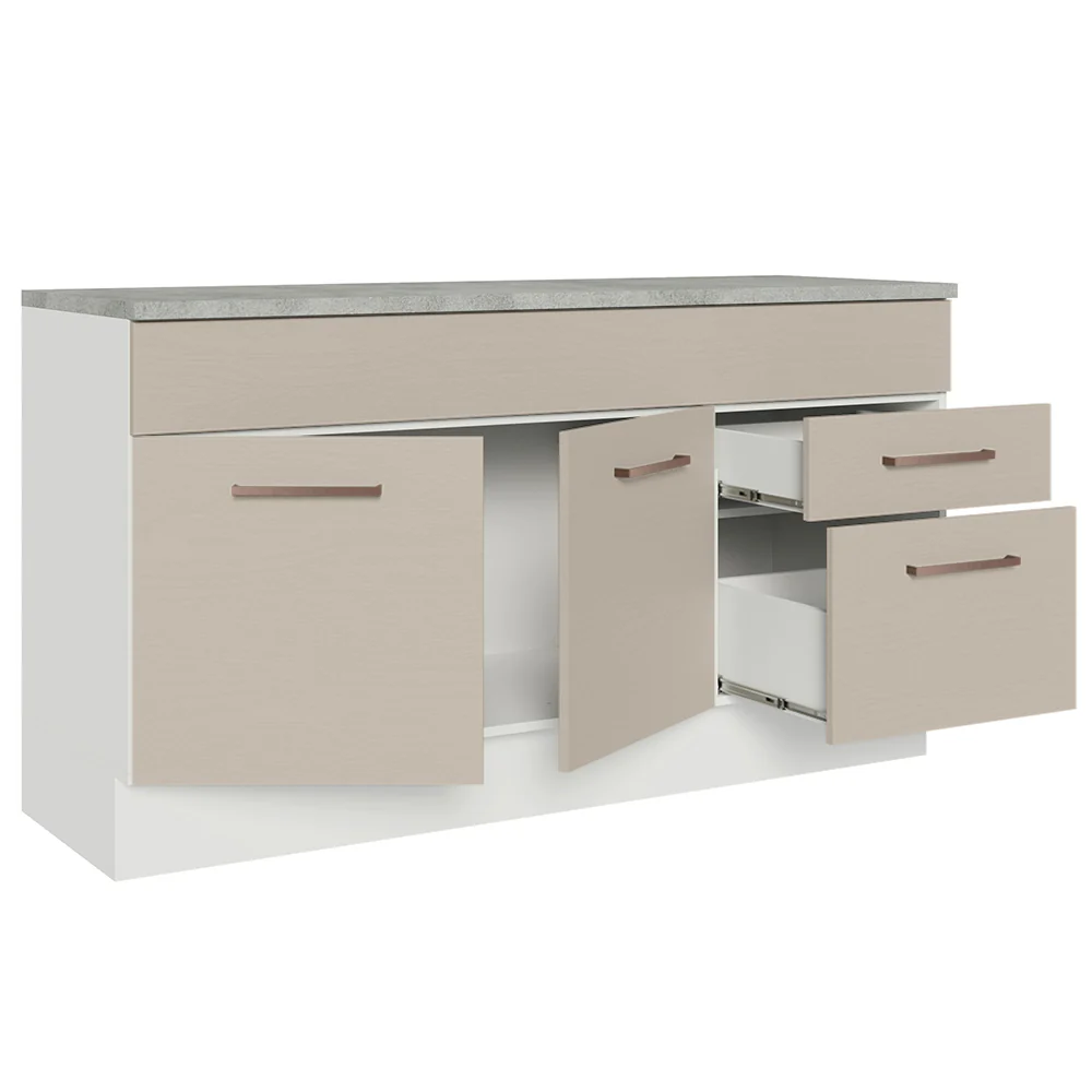 Balcão Gabinete 150 cm 2 Gavetas 2 Portas (Com Tampo) Branco/Crema Agata Madesa - Image 4