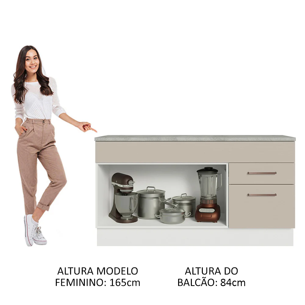Balcão Gabinete 150 cm 2 Gavetas 2 Portas (Com Tampo) Branco/Crema Agata Madesa - Image 5