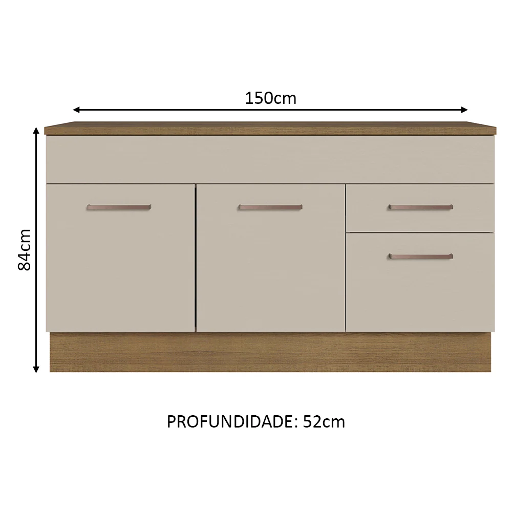 Balcão Gabinete 150 cm 2 Gavetas 2 Portas (Com Tampo) Rustic/Crema Agata Madesa - Image 3