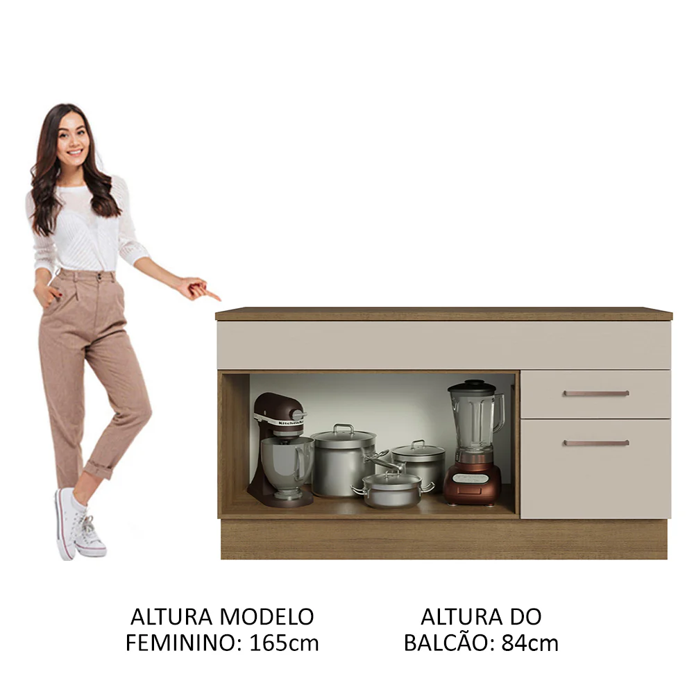 Balcão Gabinete 150 cm 2 Gavetas 2 Portas (Com Tampo) Rustic/Crema Agata Madesa - Image 5