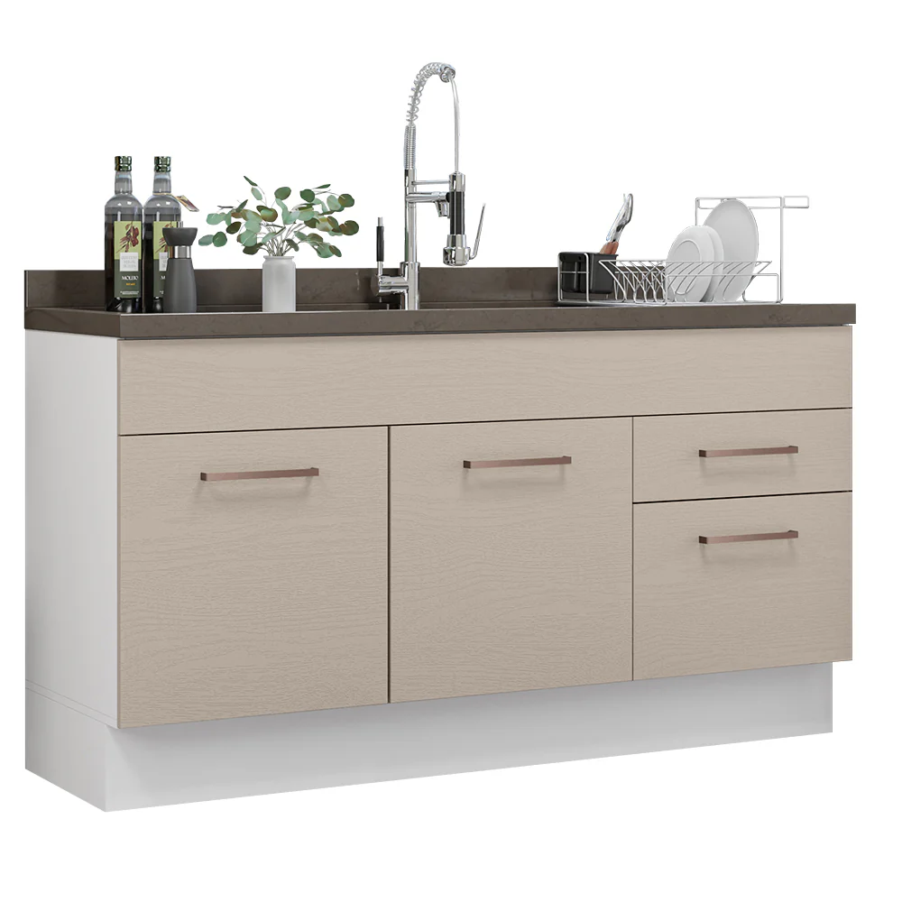Balcão Gabinete de Pia 150 cm 2 Portas e 2 Gavetas (Sem Tampo e Pia) Branco/Crema Agata Madesa - Image 2