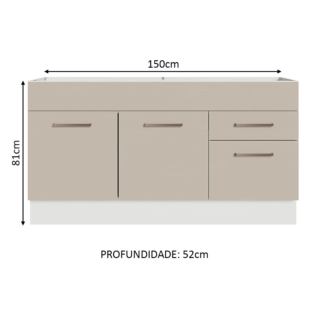 Balcão Gabinete de Pia 150 cm 2 Portas e 2 Gavetas (Sem Tampo e Pia) Branco/Crema Agata Madesa - Image 3
