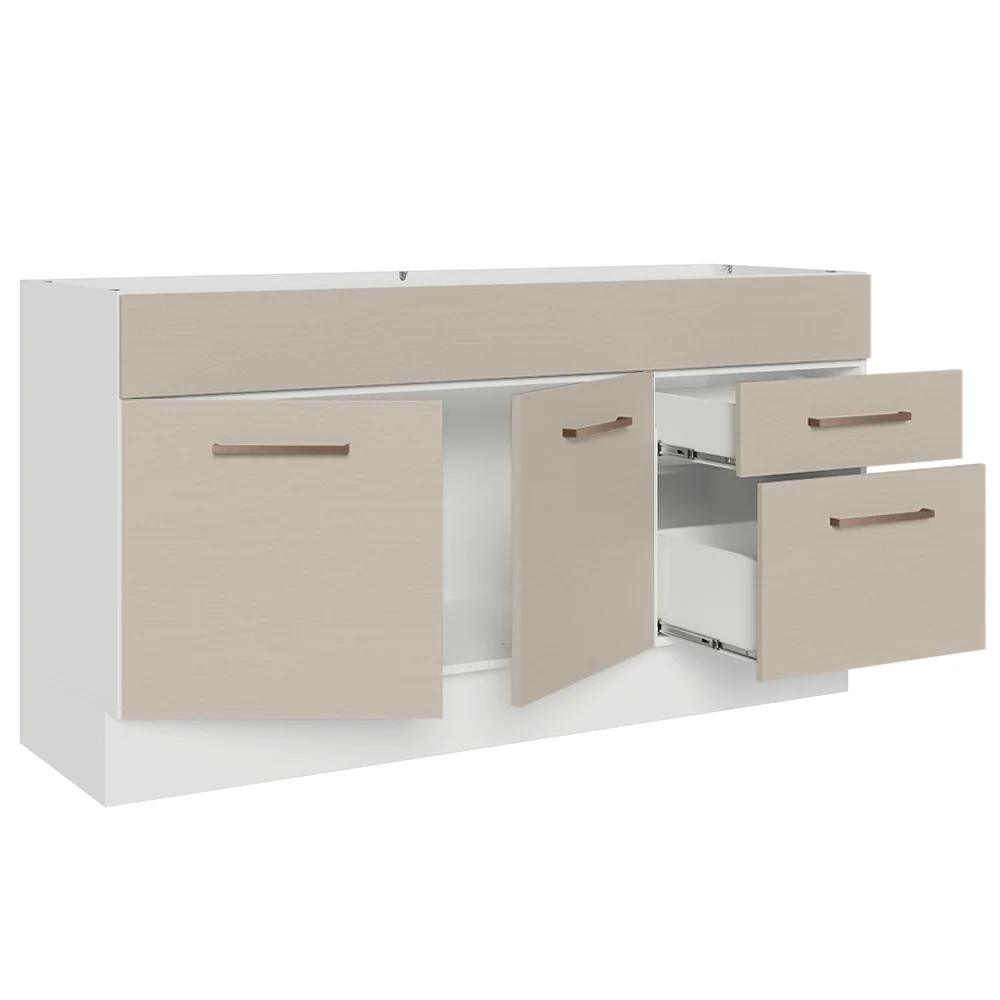 Balcão Gabinete de Pia 150 cm 2 Portas e 2 Gavetas (Sem Tampo e Pia) Branco/Crema Agata Madesa - Image 4