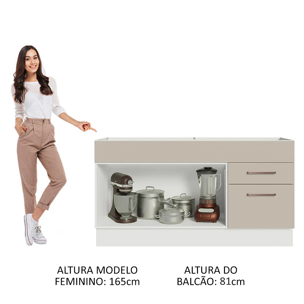 Balcão Gabinete de Pia 150 cm 2 Portas e 2 Gavetas (Sem Tampo e Pia) Branco/Crema Agata Madesa - Image 5