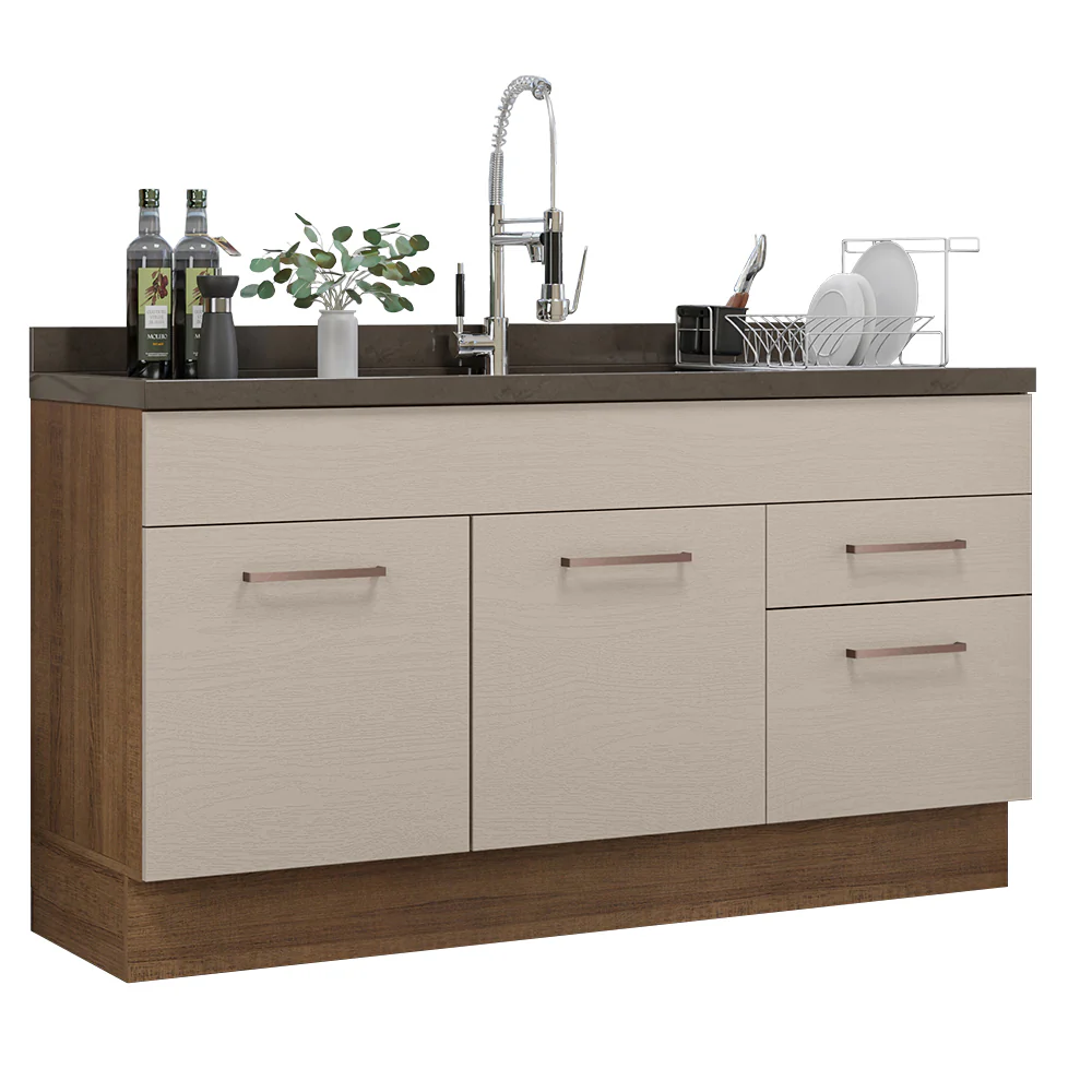 Balcão Gabinete de Pia 150 cm 2 Portas e 2 Gavetas (Sem Tampo e Pia) Rustic/Crema Agata Madesa - Image 2